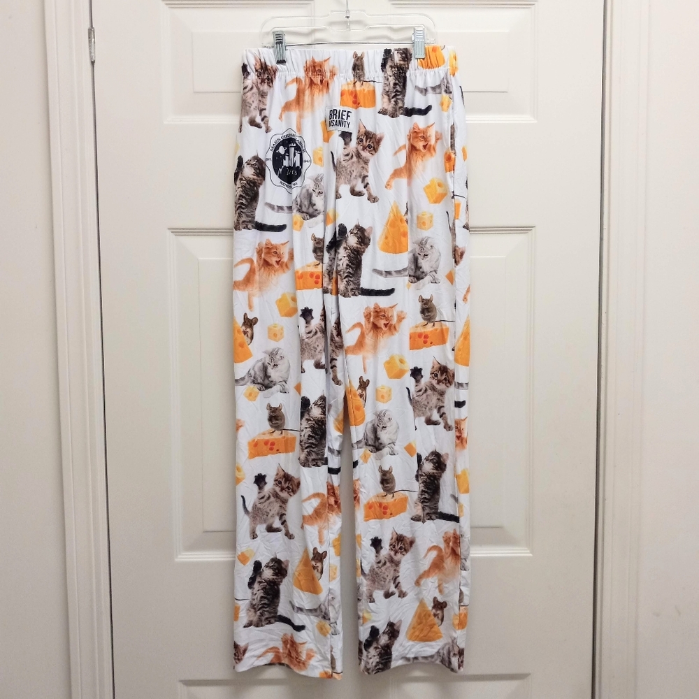 Brief Insanity Cat Pajama Pants Women’s Size Small White Mars Cheese Castle